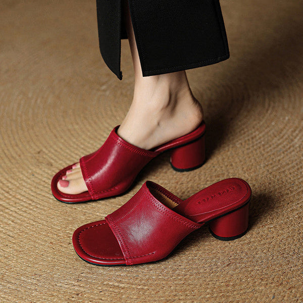 Amira — Genuine Leather Mules in Red