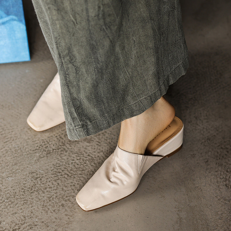 Fabienne — Smooth Square-Toe Wedge Mules