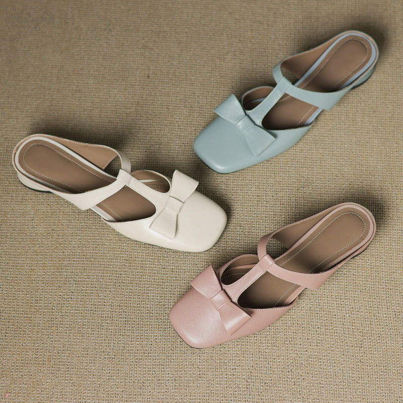 Ludovica — Bow T-Bar Low-Heel Mules