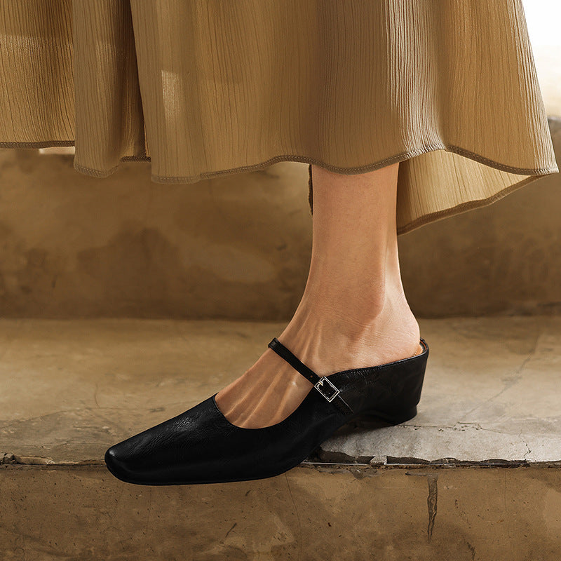 Lilla — Buckle-Strap Block-Heel Mules