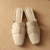 Aleena — Cross-Strap Square-Toe Block-Heel Mules