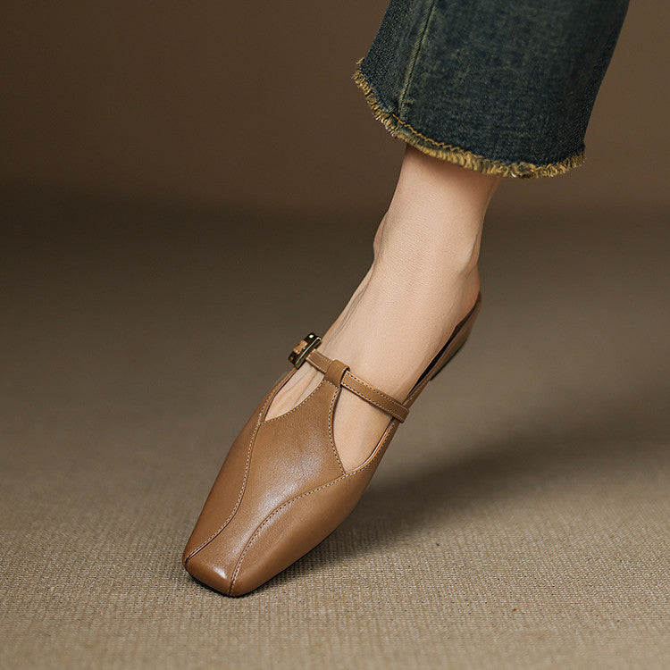 Hephzibah — Buckle T-Strap Flat Mules