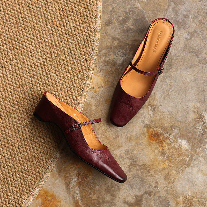 Lilla — Buckle-Strap Block-Heel Mules
