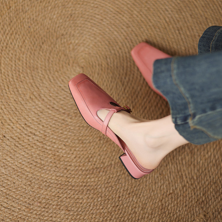 Zaira — Square-Toe T-Strap Mules