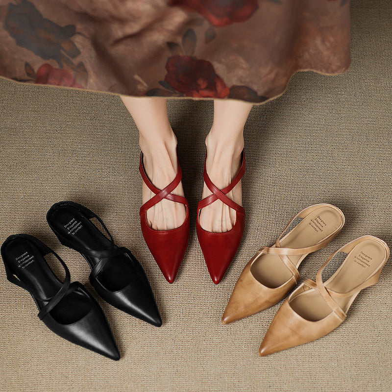 Palmira — Pointed Cross-Strap Flat Mules