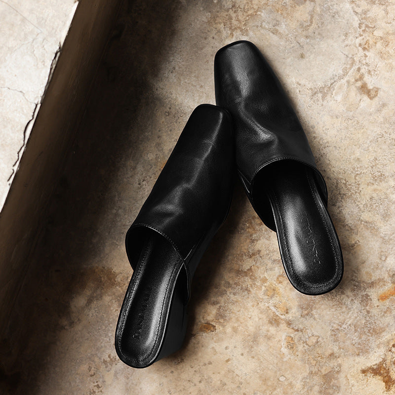 Fabienne — Smooth Square-Toe Wedge Mules
