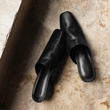 Fabienne — Smooth Square-Toe Wedge Mules