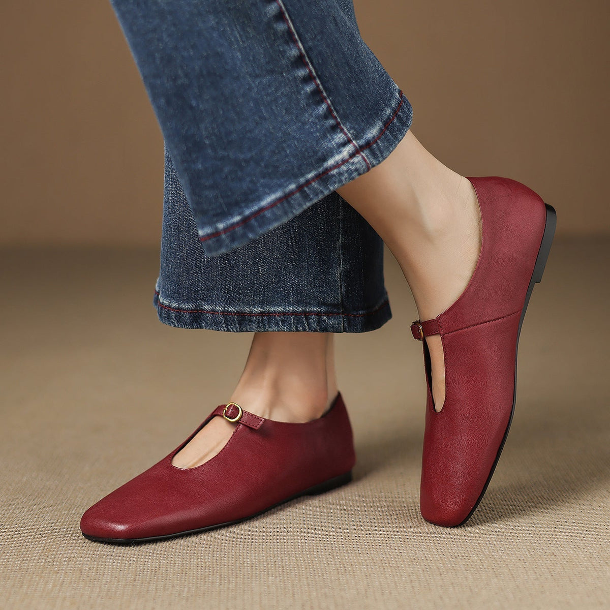 Elspeth — High-Vamp Mary Jane Flat - Claret
