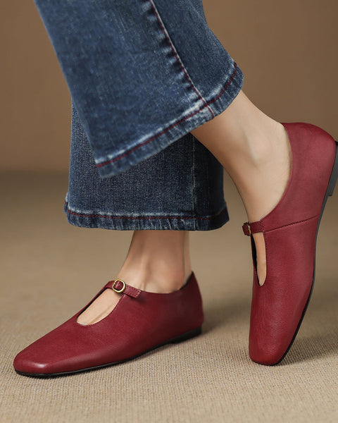 Elspeth — High-Vamp Mary Jane Flat - Claret