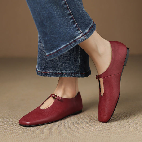 Elspeth — High-Vamp Mary Jane Flat - Claret