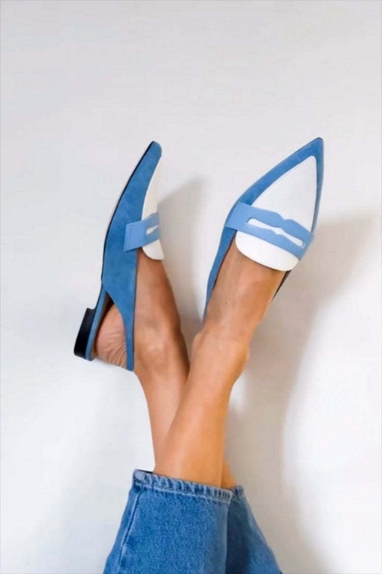 Ester — Blue Pointed Slingback Loafers with Penny Strap