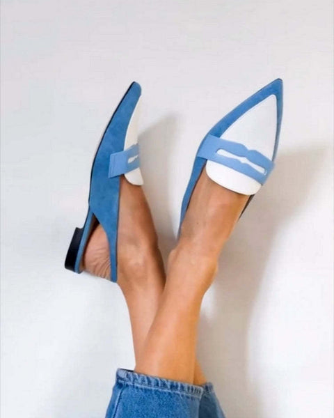 Ester — Blue Pointed Slingback Loafers with Penny Strap