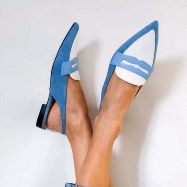 Ester — Blue Pointed Slingback Loafers with Penny Strap