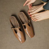 Hephzibah — Buckle T-Strap Flat Mules