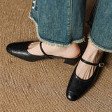 Mercedes — Embossed Mary Jane Block-Heel Mules