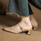 Mercedes — Embossed Mary Jane Block-Heel Mules