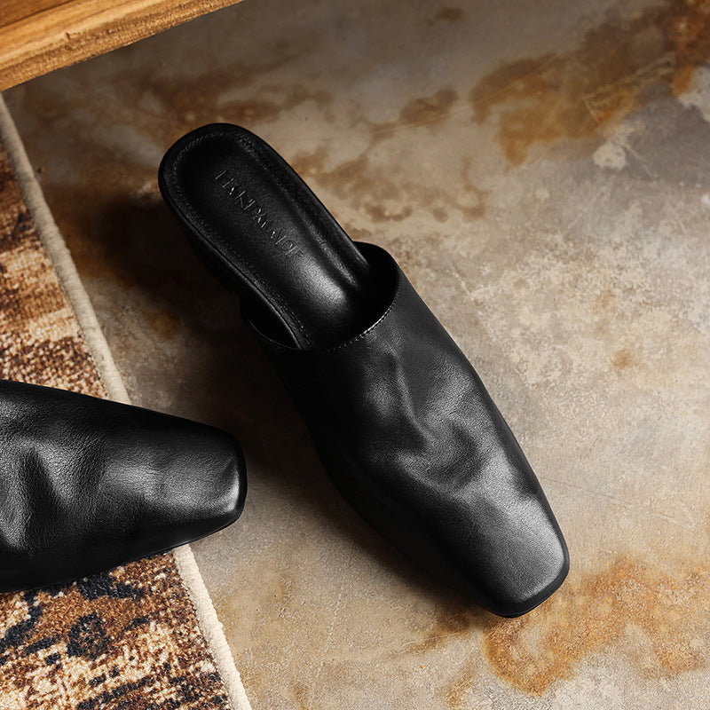 Fabienne — Smooth Square-Toe Wedge Mules