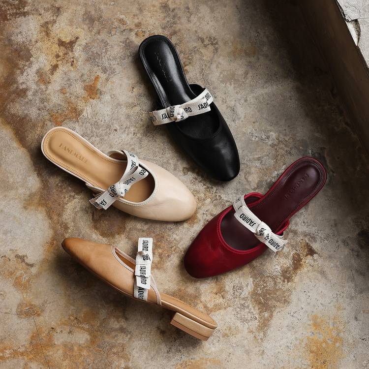 Tiziana — Ribbon-Bow Flat Mules