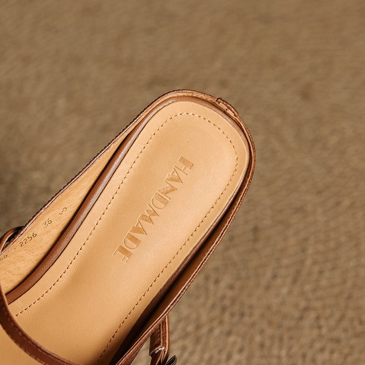 Mercedes — Embossed Mary Jane Block-Heel Mules