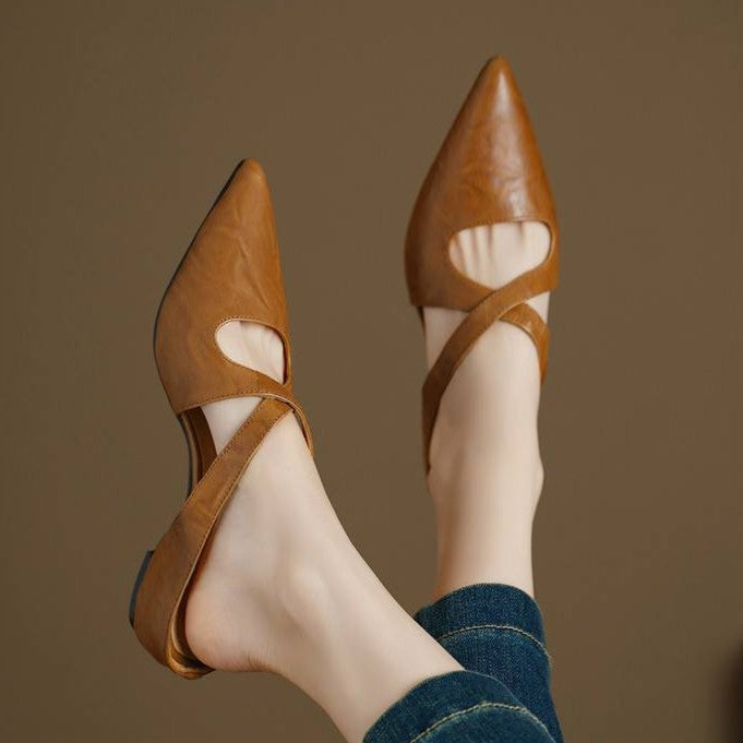 Natalia — Cross-Strap Flat Mules