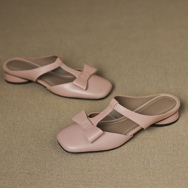 Ludovica — Bow T-Bar Low-Heel Mules