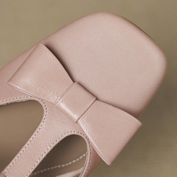 Ludovica — Bow T-Bar Low-Heel Mules