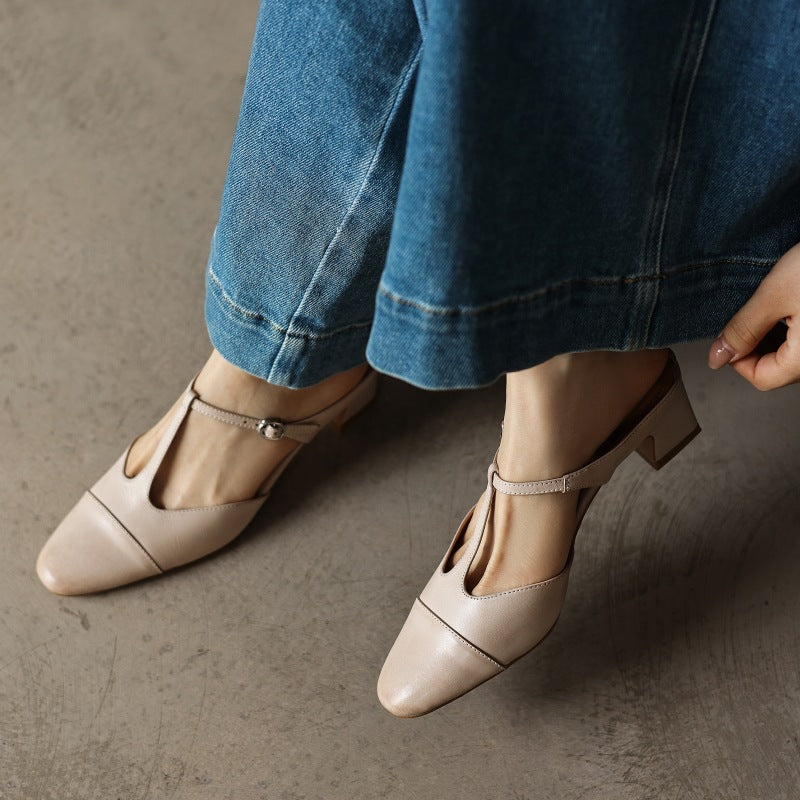 Zaria — T-Bar Block-Heel Mules