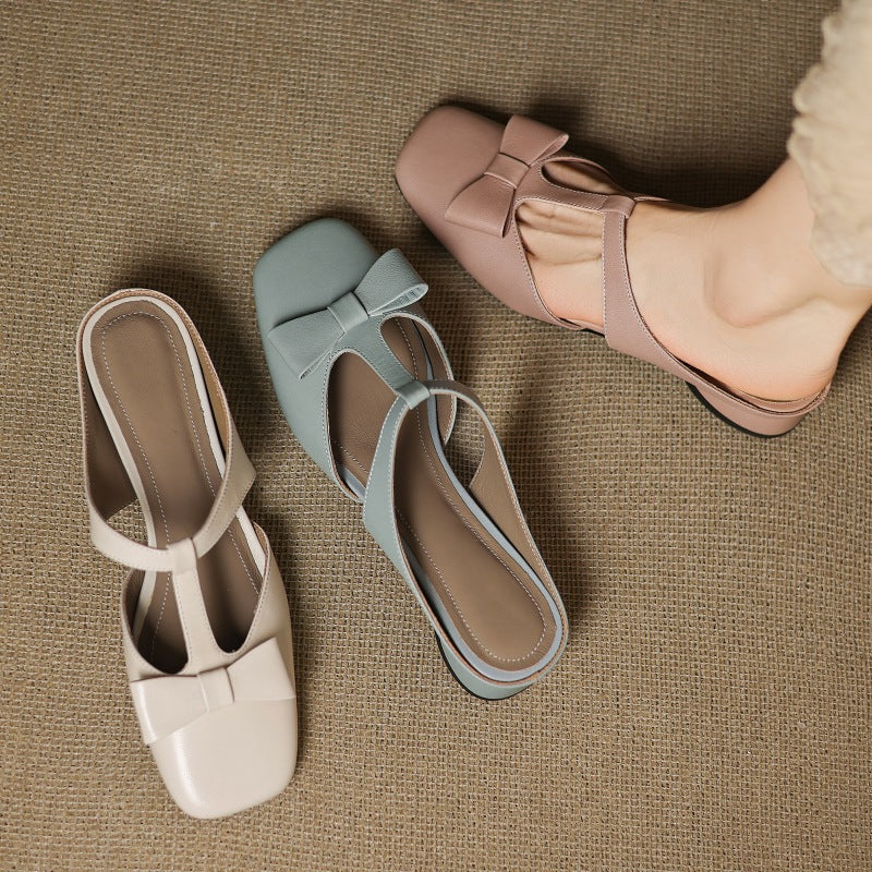 Ludovica — Bow T-Bar Low-Heel Mules