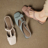 Ludovica — Bow T-Bar Low-Heel Mules