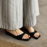 Silvana — Square Open-Toe Wedge Slides