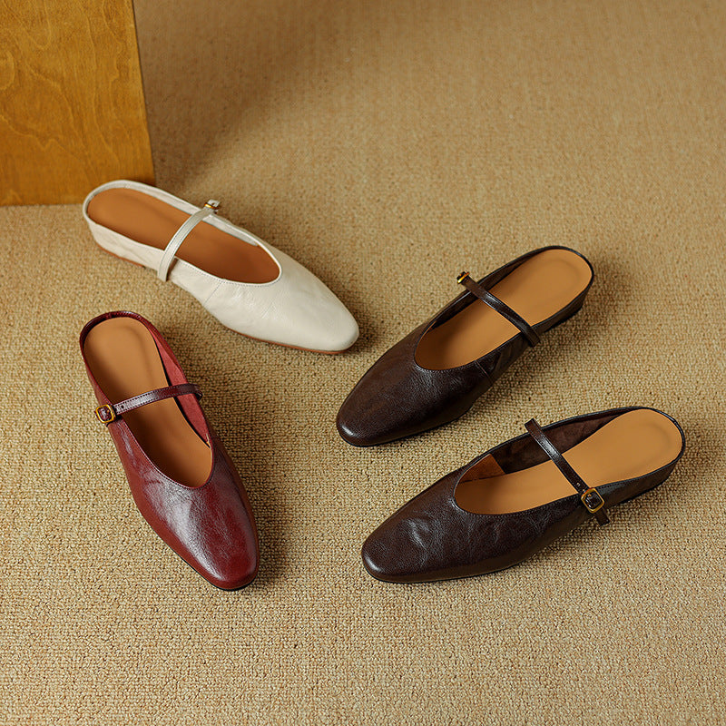 Selina — Mary Jane Strap Flat Mules