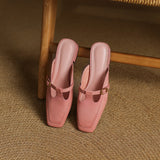 Zaira — Square-Toe T-Strap Mules