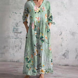 Cilla — Mint Garden Print V-Neck Maxi Dress