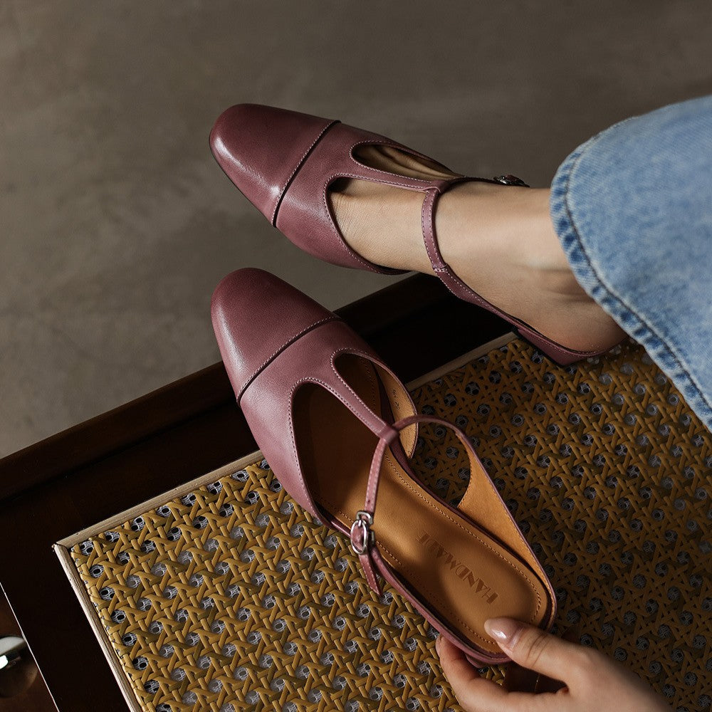 Zaria — T-Bar Block-Heel Mules