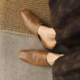 Fabienne — Smooth Square-Toe Wedge Mules