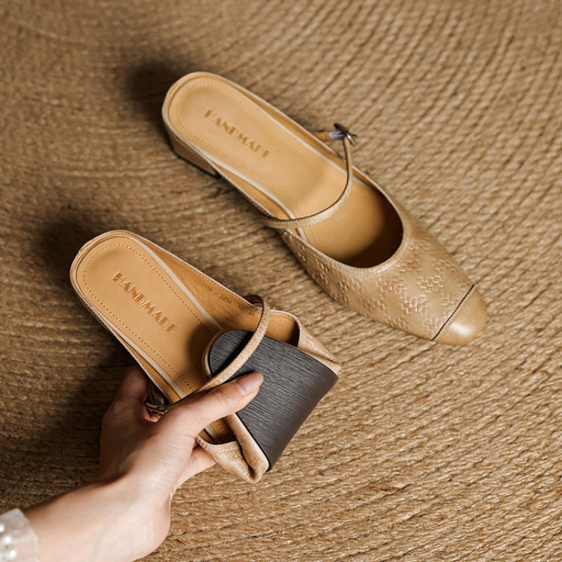 Mercedes — Embossed Mary Jane Block-Heel Mules
