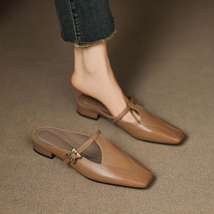 Hephzibah — Buckle T-Strap Flat Mules