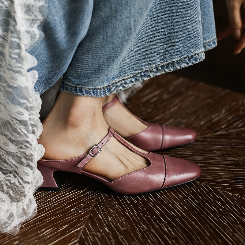 Zaria — T-Bar Block-Heel Mules