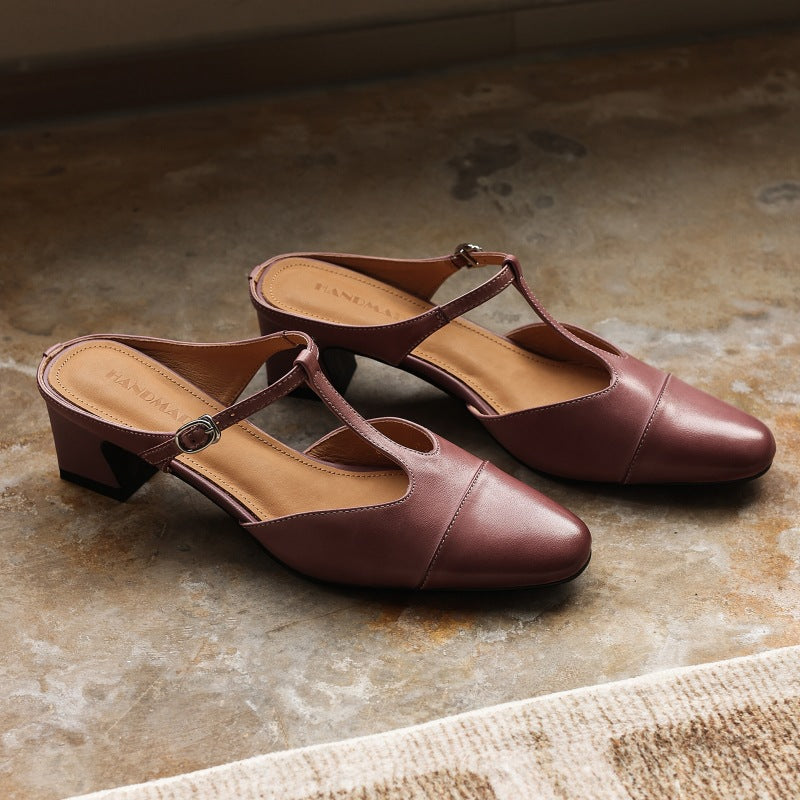 Zaria — T-Bar Block-Heel Mules