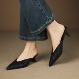 Marta — Woven Kitten-Heel Mules
