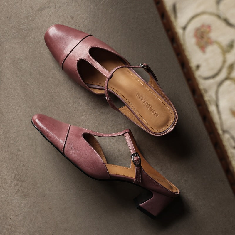 Zaria — T-Bar Block-Heel Mules