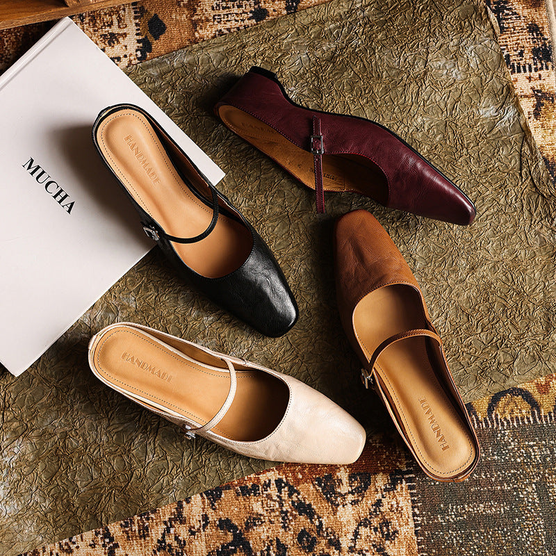 Lilla — Buckle-Strap Block-Heel Mules