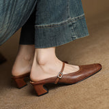 Mercedes — Embossed Mary Jane Block-Heel Mules