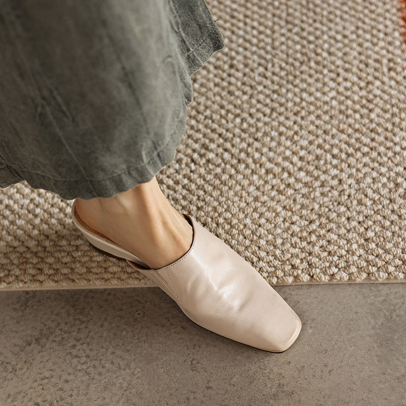 Fabienne — Smooth Square-Toe Wedge Mules