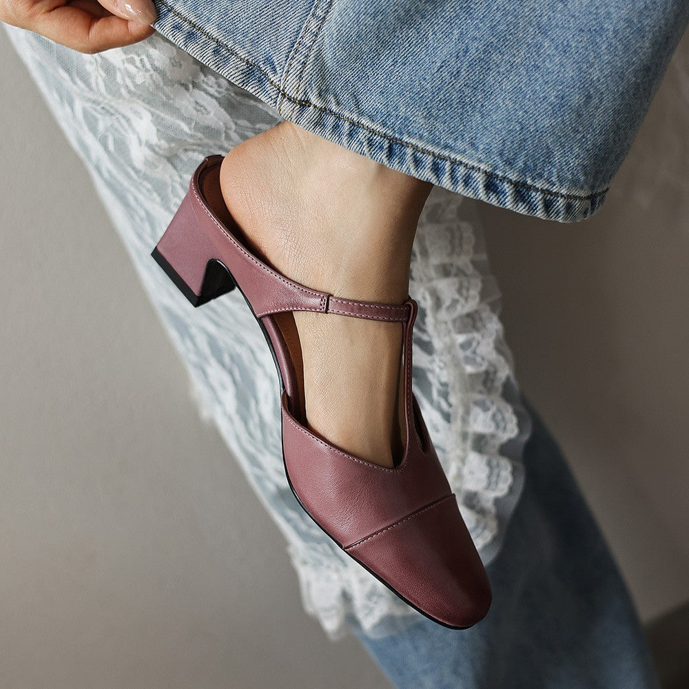 Zaria — T-Bar Block-Heel Mules