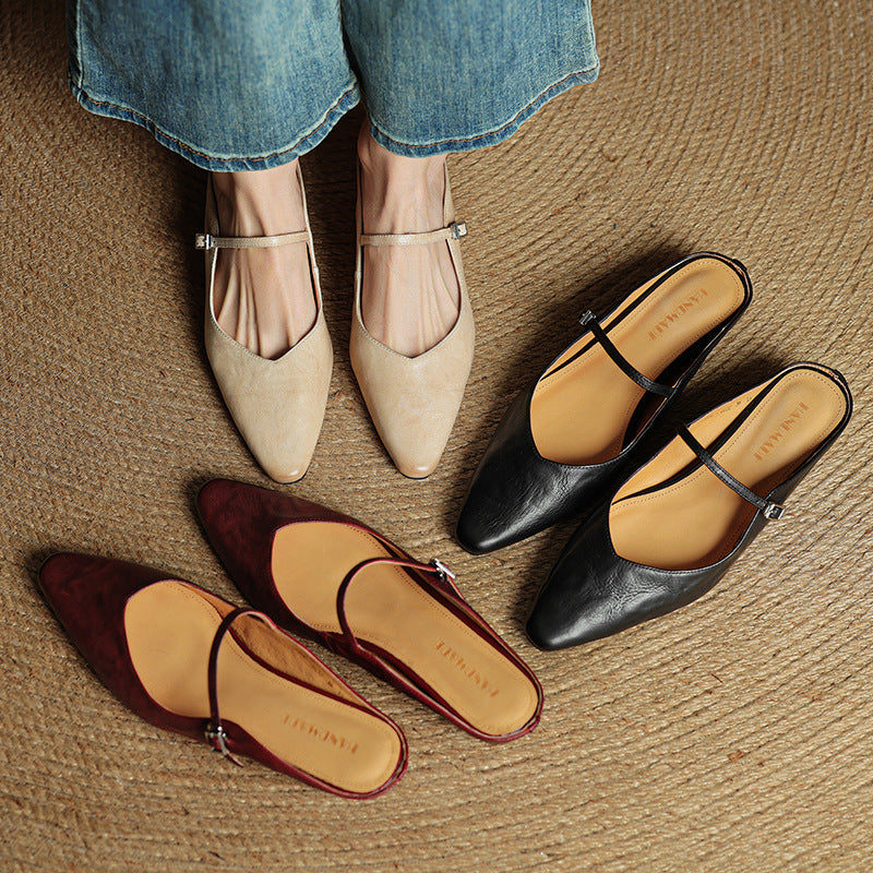 Zelie — Pointed Mary Jane Flat Mules