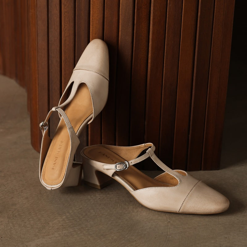 Zaria — T-Bar Block-Heel Mules