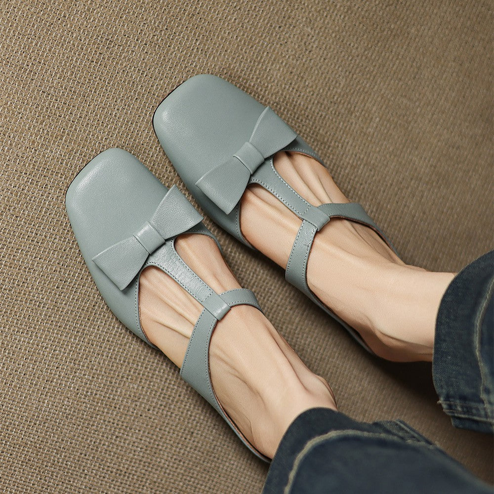 Ludovica — Bow T-Bar Low-Heel Mules