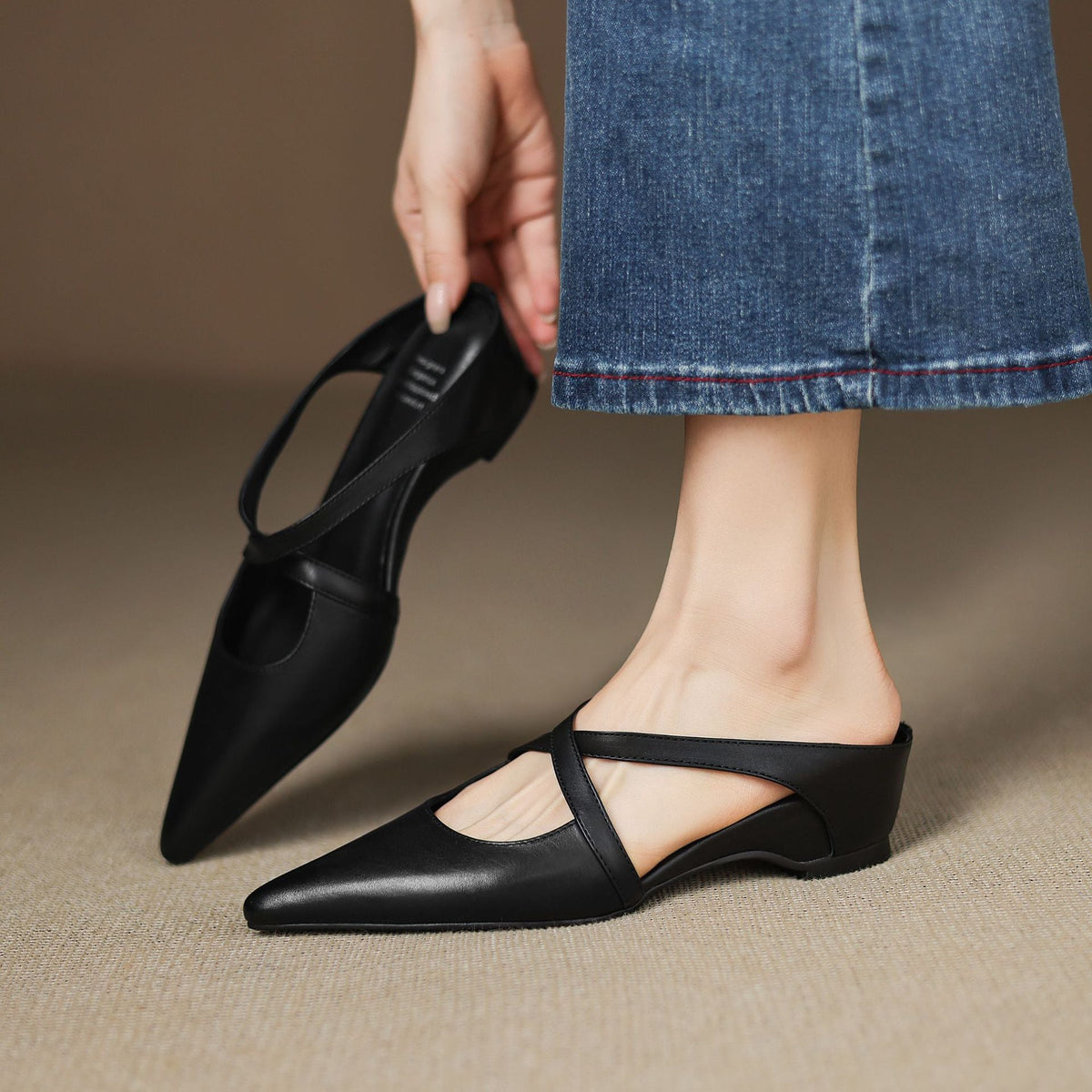 Palmira — Pointed Cross-Strap Flat Mules