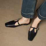 Hephzibah — Buckle T-Strap Flat Mules
